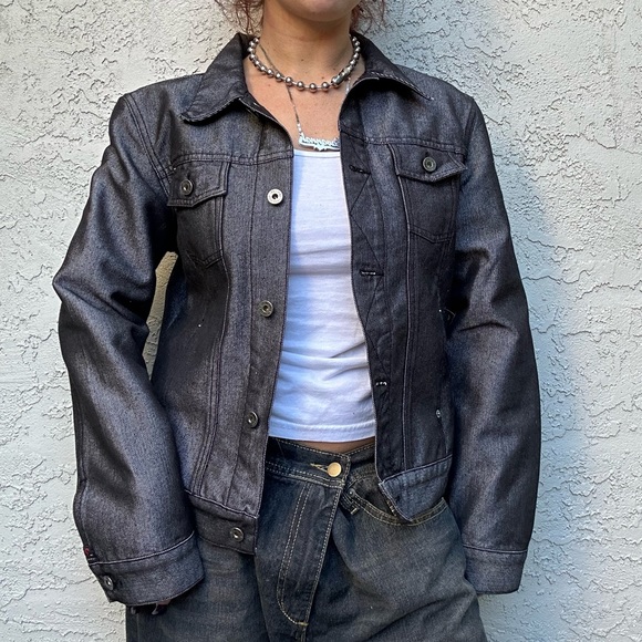 Y2k Silver Gray Gunmetal Jean Jacket - Picture 2 of 12